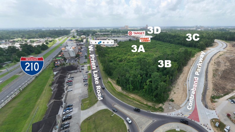 Drone of 3A, 3B, 3C, and 3D of Contraband Pointe from Traffic Circle at W Prien Lake Road