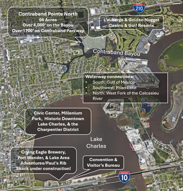 Google Map showing the close proximity of Contraband Pointe, the Casinos, Lake, Civic Center, CVB, Port Wonder, and Crying Eagle