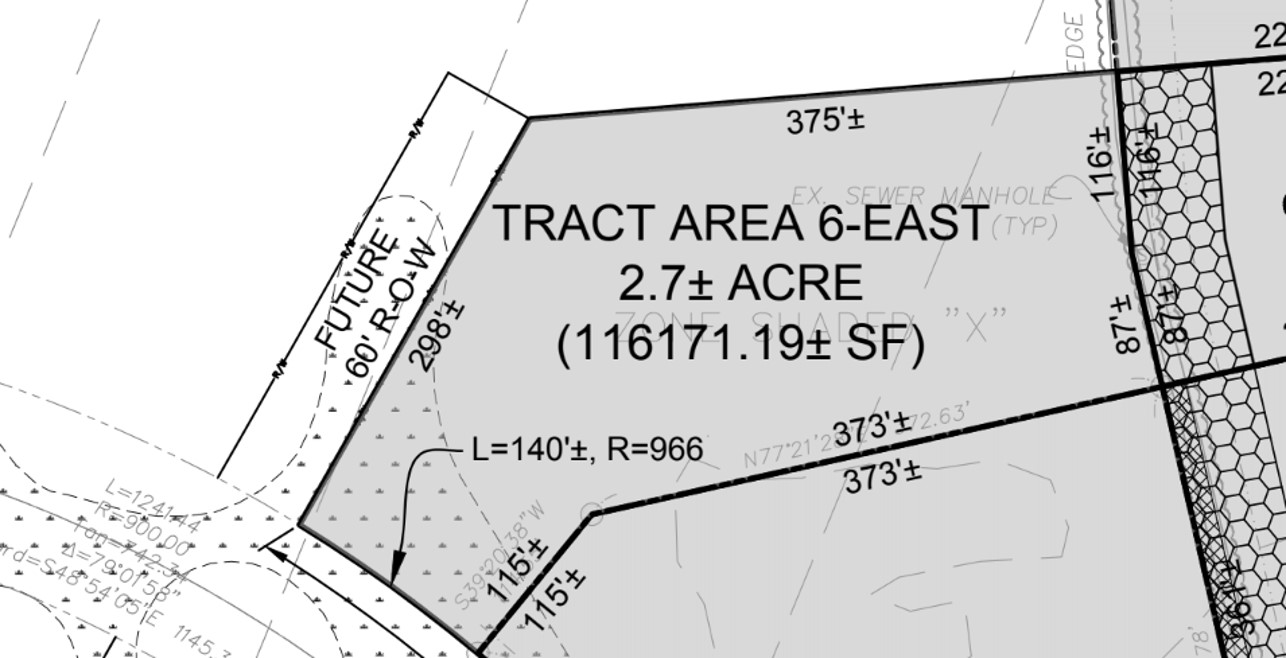 Engineer's drawing, 2.7 acres (6E). Note that the configuration is negotiable.